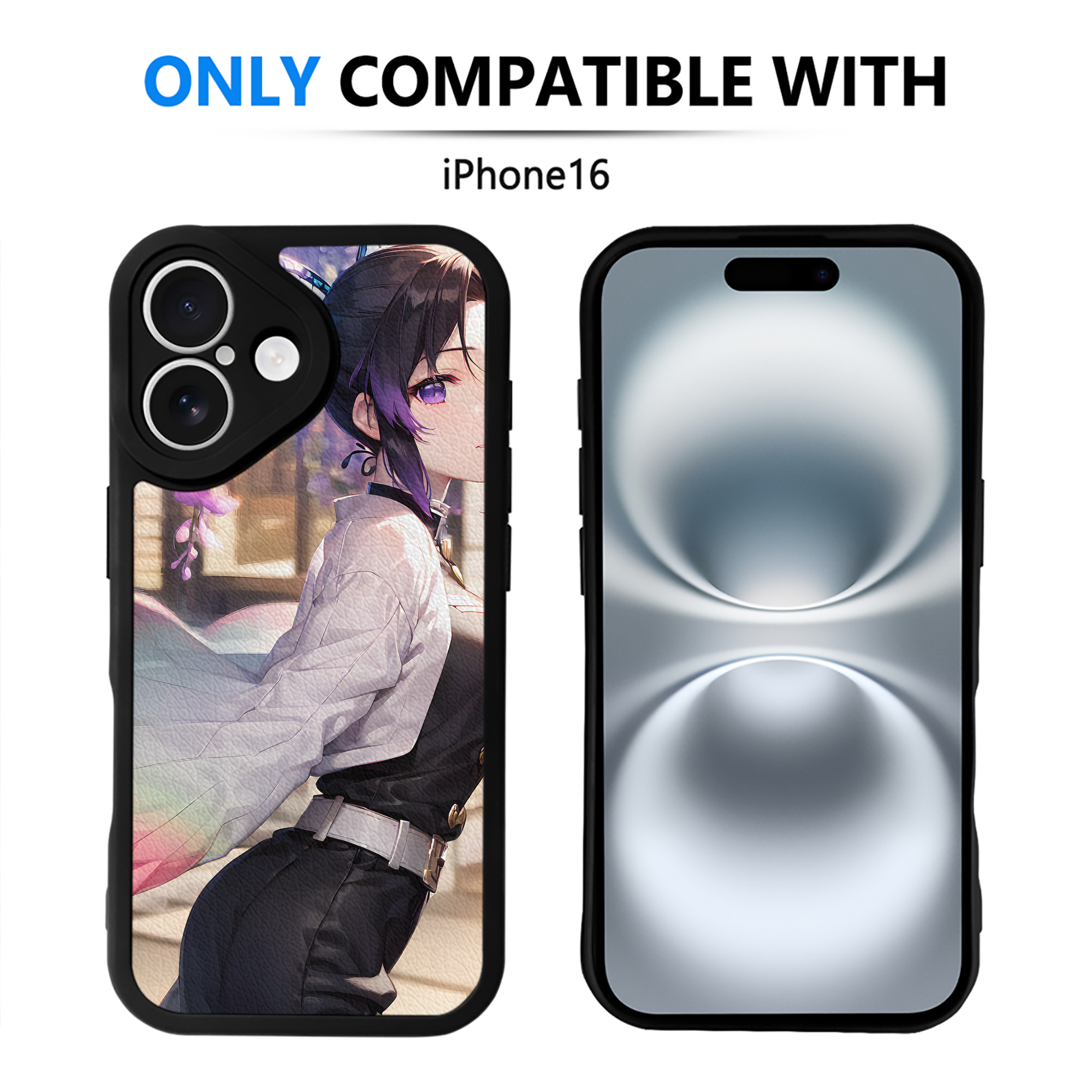 （画像用） 鬼滅の刃（きめつのやいば）蟲柱-胡蝶 しのぶ／こちょう しのぶ Kochou Shinobu 【iPhone 16シリーズ対応】シリコンスマホケース（レザー調） 材質：シリコン